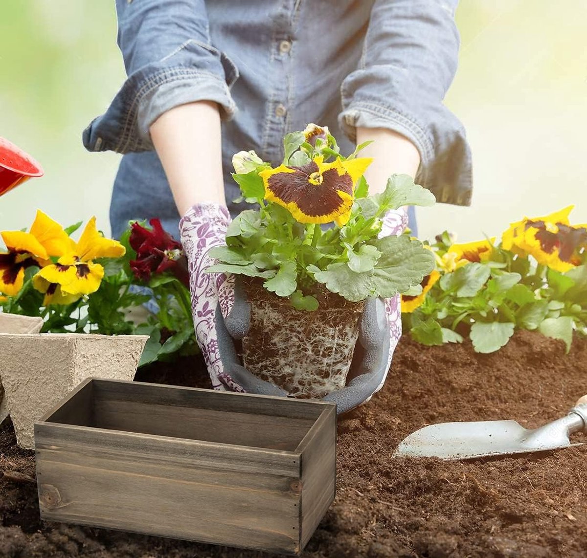 Candala Set van 2 bloempotten, plantenpotten van echt hout, natuurlijke houten kisten, rechthoekig, antieke look, decoratieve plantenbak om te planten of te decoreren