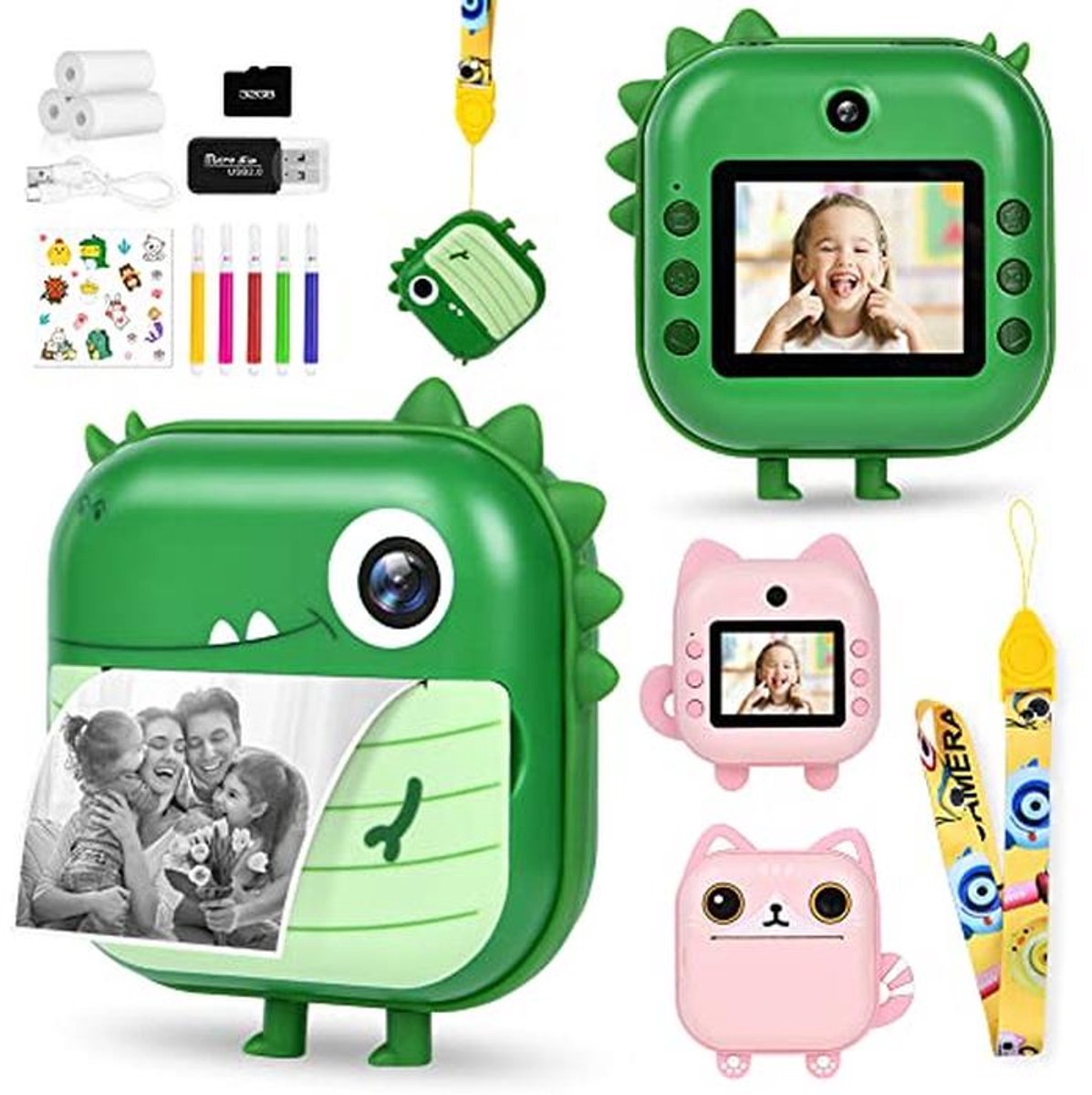 Instant Print Camera voor Kinderen - Dubbele 1080P Camera met Printpapier en Kleur Pennen - Perfecte Geschenken voor 3-12 Jaar