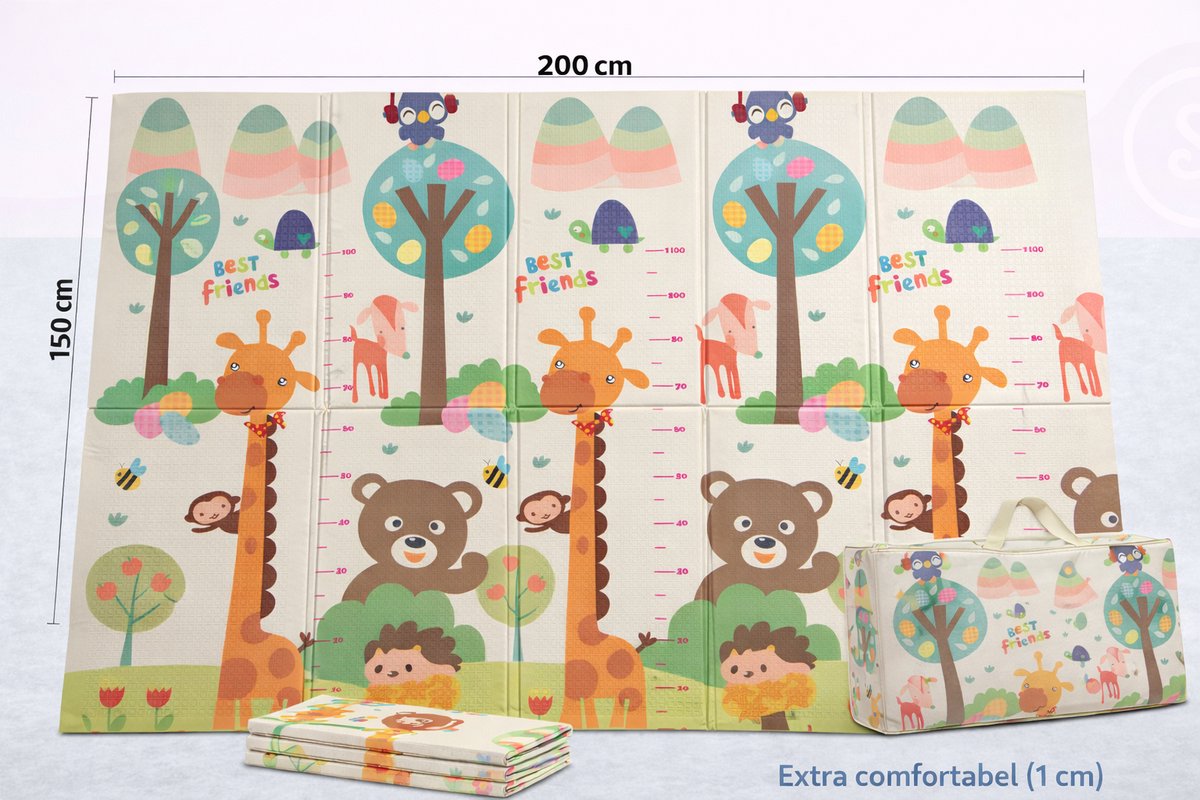 Speelmat Baby, Peuter & Kind 150x200 cm – Extra Dik Speelkleed – Voor Binnen & Buiten – Foam Kruipmat – Dubbelzijdig Opvouwbaar – Inclusief Opbergtas – Zacht & Veilig - Opvouwbare speelmat dierenwereld & giraffen - baby cadeau - kraamcadeau – foto 5