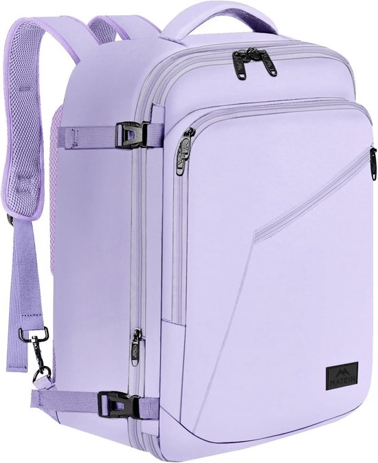 Matein Handbagage Rugzak 40x30x20 cm voor Vliegtuig – Ryanair Maat Cabin Rugzak 30L, Uitbreidbare Reisrugzak Vrouwen, Geschikt voor KLM, Transavia & easyJet, Travel Backpack voor Business & Reis, Lichtpaars
