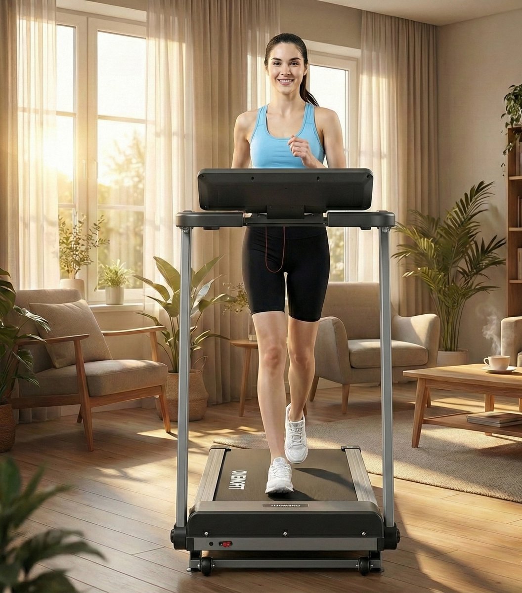 Treadmill Walking Pad for Home with Handle & Built-In Speakers – 2.5 HP Motor, 1–12 km/h, 12% Manual Incline, LED Display, App & Remote Control, Foldable, 150 kg Load – Designbest