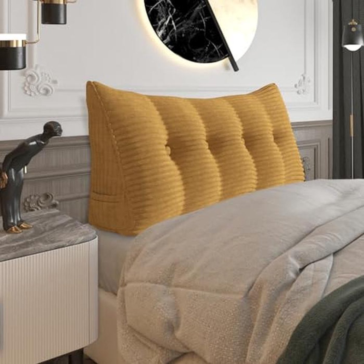 Dik rugkussen voor bed en bank | Comfortabel leeskussen en wandkussen | Driehoekig ontwerp | Herfst en winter | Luxueus ribfluweel