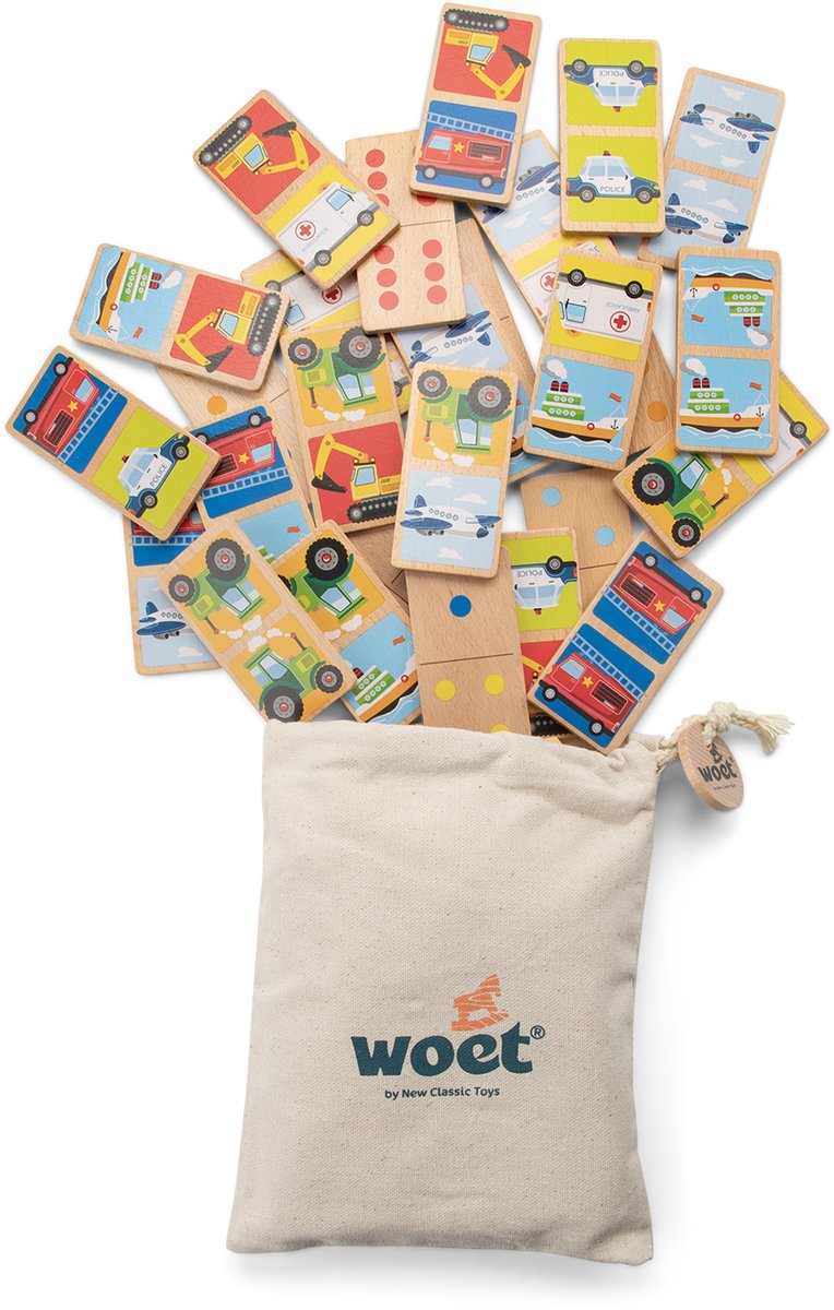 Woet® Houten Domino Spel met Voertuigen - Spelletjes voor Kinderen - FSC - Inclusief Opbergzak - Educatief Speelgoed - Vanaf 2 Jaar — afbeelding 3
