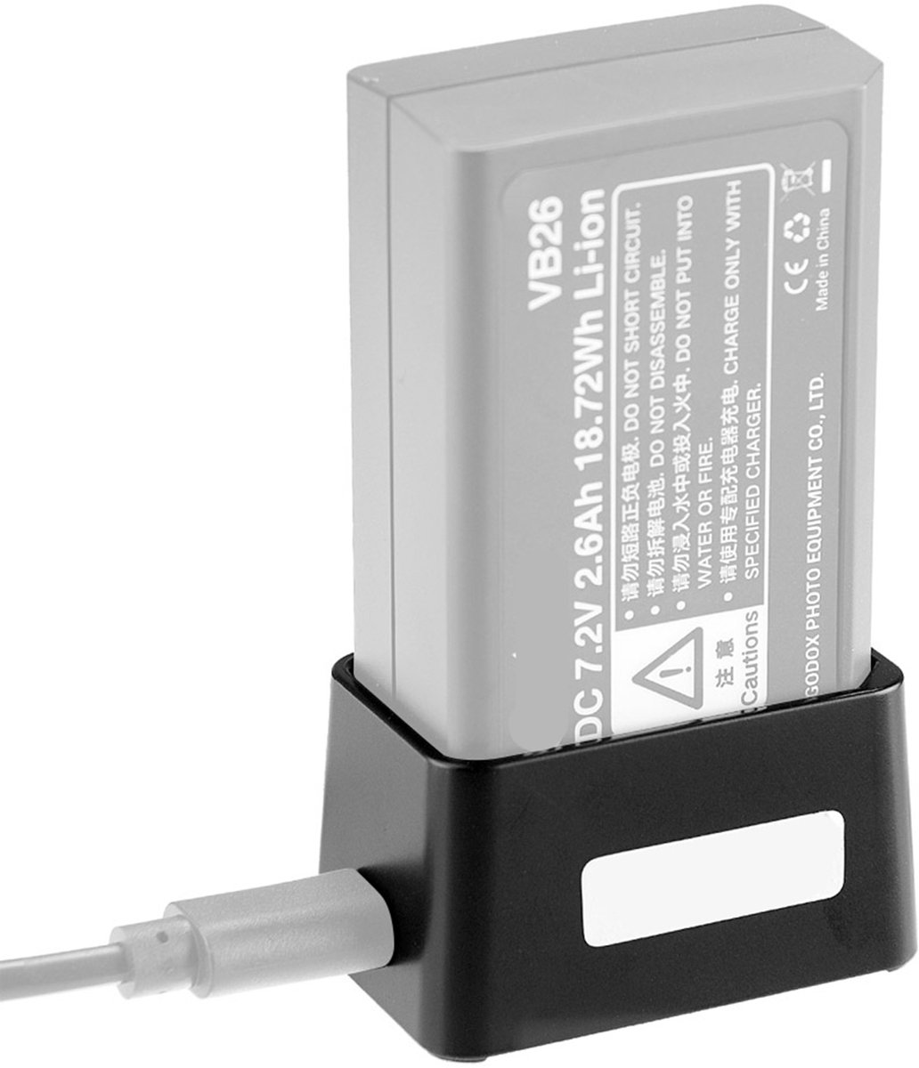 Lithium Batterijlader – Compatibel met Godox V1 Serie Flitserbatterijen – USB-C – Zwart