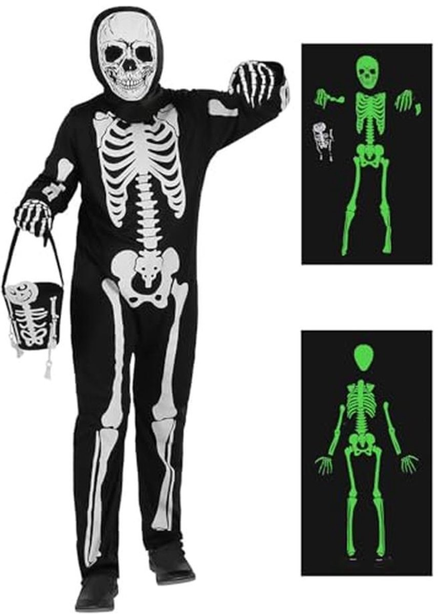 Glow In The Dark Skelet Kostuum Voor Mannen - Enge Botten Bodysuit Voor Halloween Feest