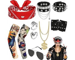 Rocker Fancy Dress accessoires voor volwassenen mannen vrouwen punk rock ster kostuum set rocker metalen kostuum 70s 80s 90s voor party carnaval accessoires