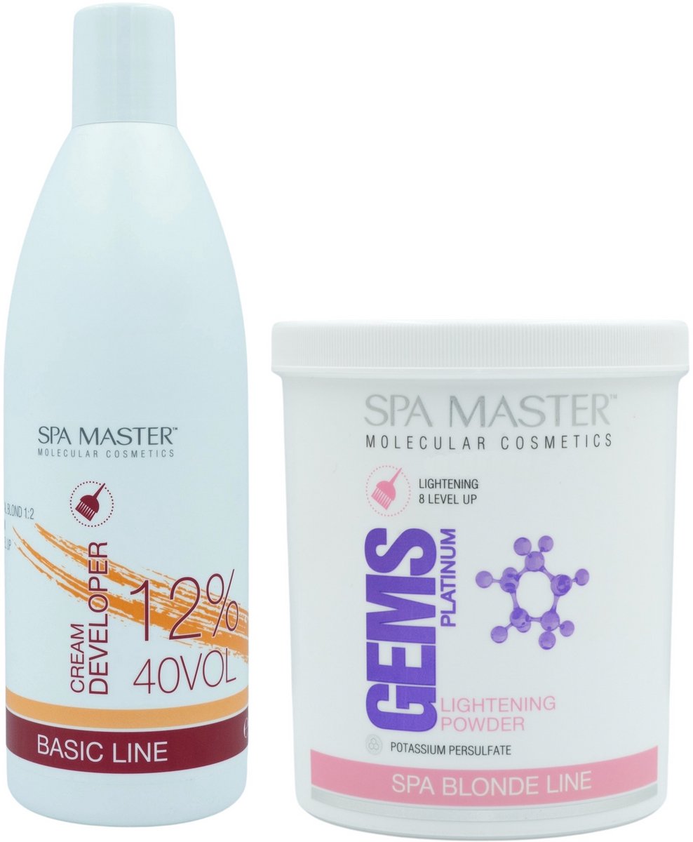 Spa Master Blondeerset – Blondeerpoeder 500g + 12% 40VOL Cream Developer 930ml – Intens Blond 5 tot 9 Tinten Lichter – Salonkwaliteit voor Thuis