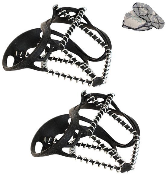 Antislip schoenovertrekken van ijzer met ketting - Lichtgewicht antislipkettingen voor sneeuwlaarzen - Zwart - Zeer elastische antislipstijgijzers - Antislipstijgijzers - Geschikt voor laarzen en schoenen