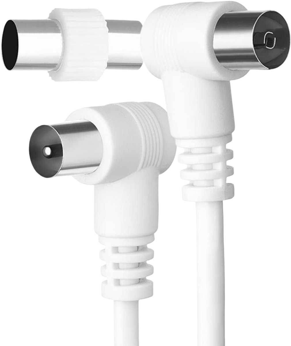 Force Case, Coaxiale TV Kabel 9.52mm Male naar Vrouwelijke Haaks 90° 5m met Adapter, Wit
