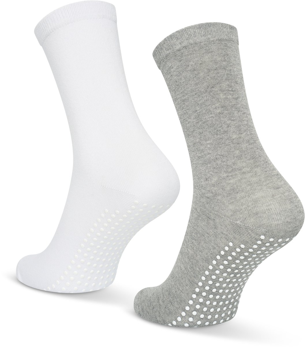 GEASY Antislip Sokken 2 paar - Antislip Sokken - Gripsokken - Anti-slip sokken - Licht Grijs - Wit - Maat 36-41 - Pure Grip - Huissokken - Heren - Dames - Ouderen - Unisex - Pilates