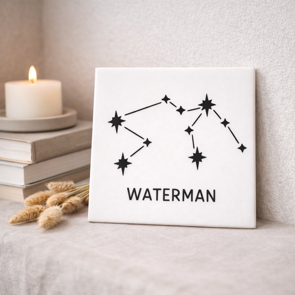 Troubadot | Tegeltje sterrenbeeld Waterman | minimalistische | decoratieve tegel met sterrenbeeld | kraamcadeau | geboorte | persoonlijk cadeau