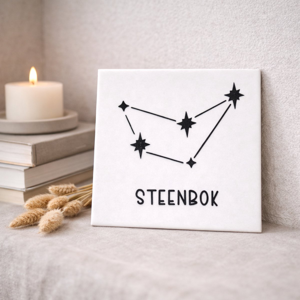 Troubadot | Tegeltje sterrenbeeld Steenbok | minimalistische | decoratieve tegel met sterrenbeeld | kraamcadeau | geboorte | persoonlijk cadeau