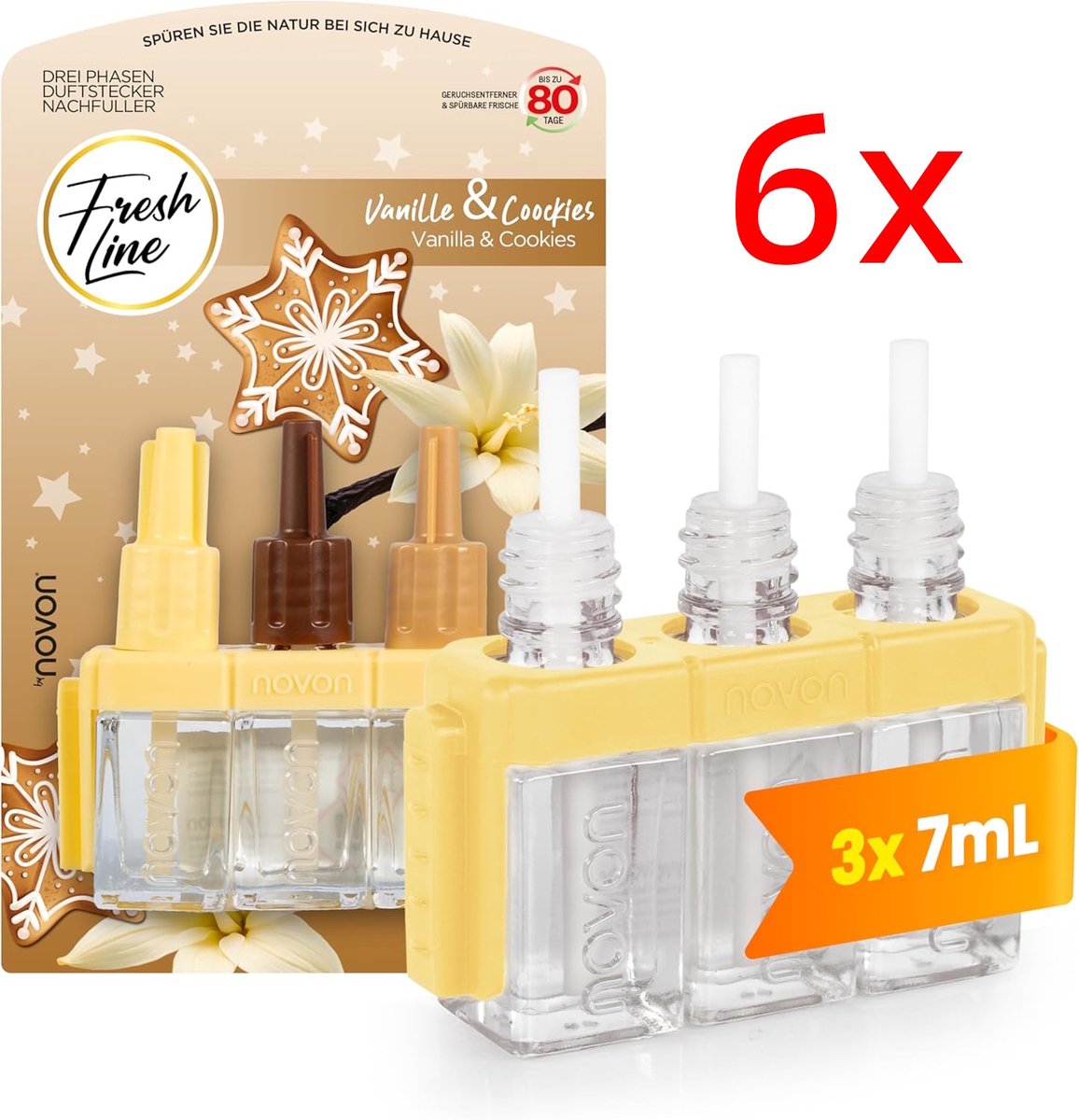 Fresh Line® - Luchtverfrisser Navullingen 6 stuks - Vanilla & Cookies - Werkt met Ambi pur/Ferbreze 3VOLUTION