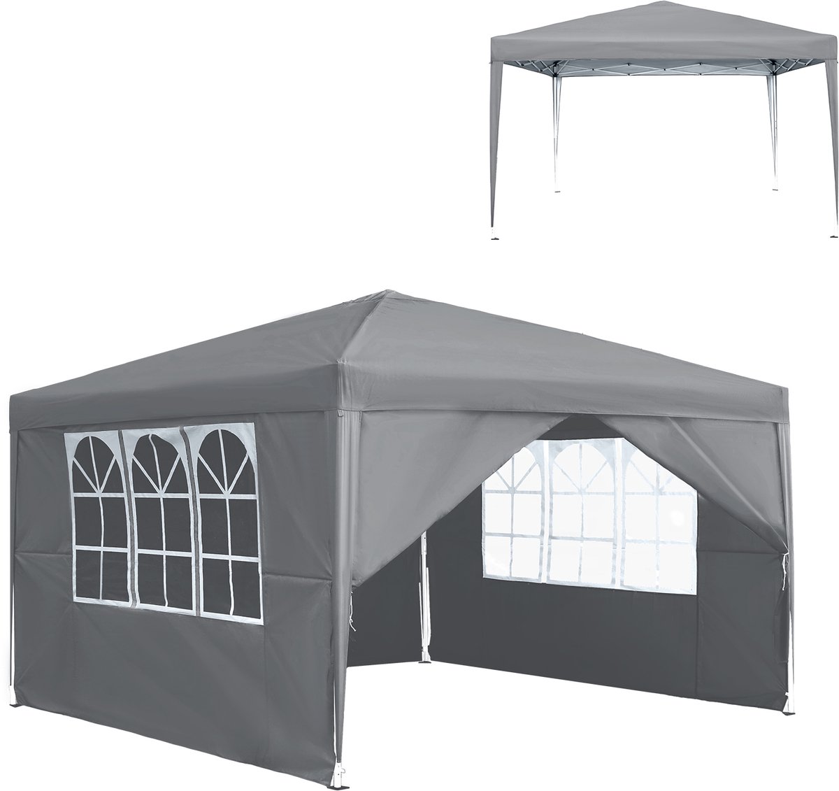 Aufun Vouwbare Pavillon 2.5x2.5m - Grijs - Met UV-Bescherming - Gartenzelt Partyzelt Met 4 Zijwanden & Vensters