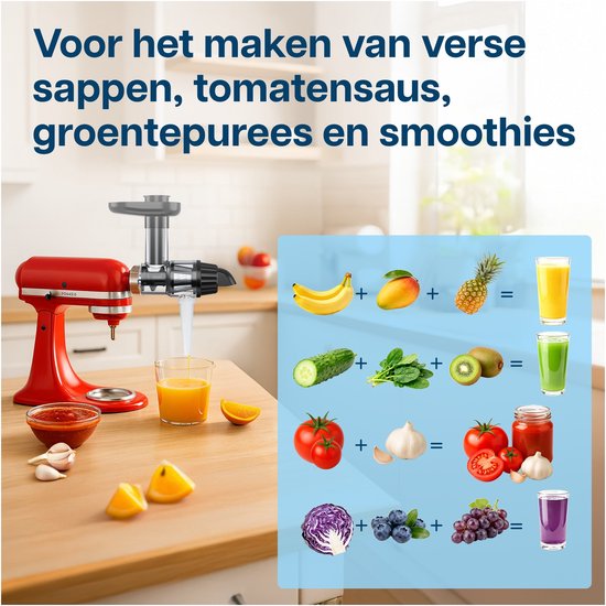 MMOBIEL Accessoire Slow Juicer pour KitchenAid Stand Mixer – Slow Juicer à Presse Froide & Centrifugeuse pour Légumes et Fruits – Incluant tamis, pilon alimentaire et brosse de nettoyage