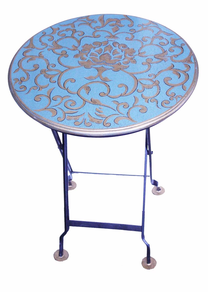 Meander Klaptafel rond blauw/goudkleur Ø45xH61,5cm Zie foto
