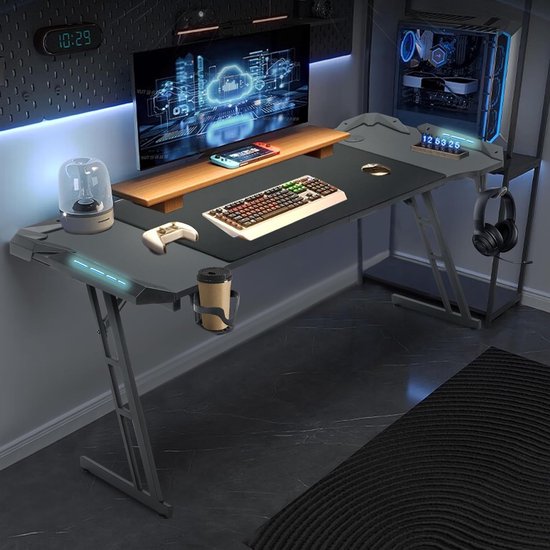 Gamingtafel 140 x 60 cm met koolstofvezeloppervlak en hoofdtelefoonhaak van Merkloos — afbeelding 4
