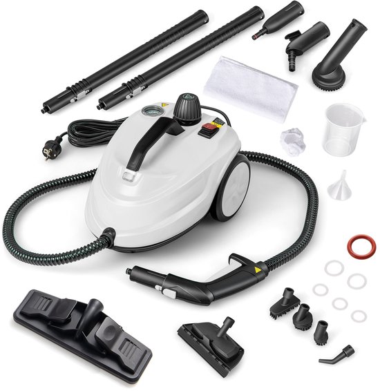 COSTWAY Stoomreiniger 2000 W, stoomdruk: max. 5 bar, temperatuur tot 160 ℃, oppervlaktevermogen: 108 m², 1,8 l tank, opwarmtijd: 8 min, stoomapparaten incl. 13 accessoires en 5 m lange netsnoer (wit)
