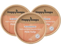 HappySoaps Pink Tullip – Halfjaar Box Deodorant Voordeelverpakking – 3× Natuurlijke Deodorant Gevoelige Huid – Plasticvrij & Vegan