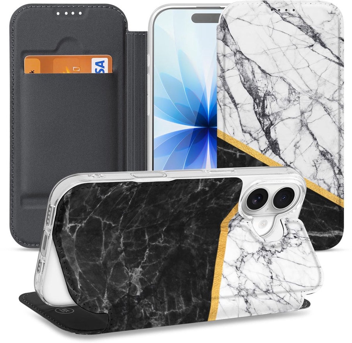 Stand Case Hoesje iPhone 17 Marble White Black