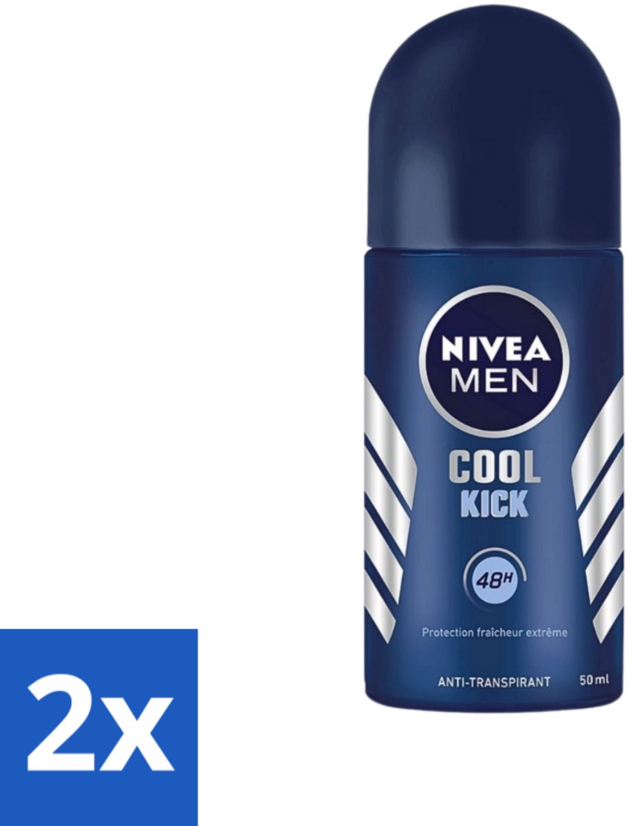 2 x Nivea - Cool Kick - Mannen Rollerdeodorant - 48 Uur Lang Werkend - 50 ml - Anti-transpirant - Deodorant Roller - 48 Uur Bescherming - Koelende Geur - Mannelijke Geur