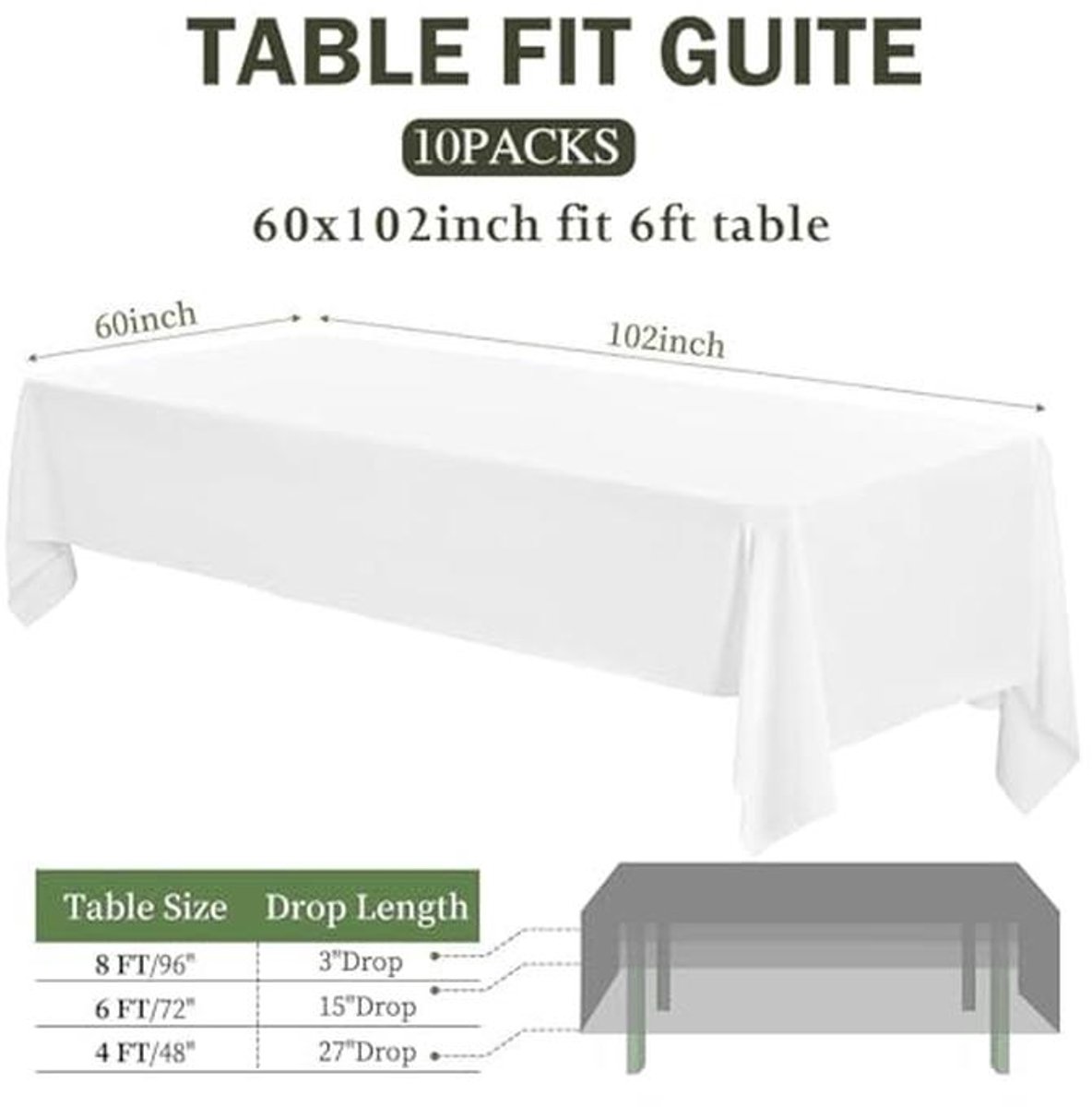 Set van 10 witte rechthoekige tafelkleden 153 x 260 cm