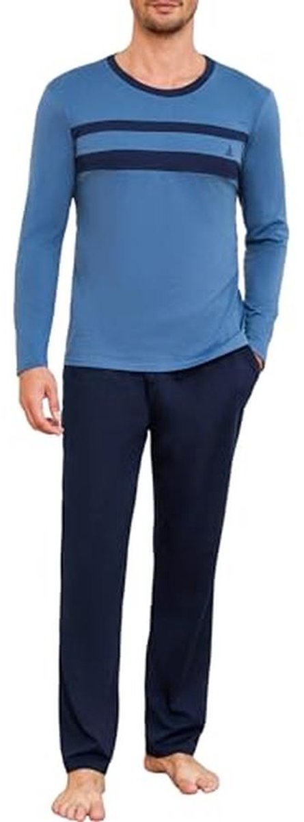 Lange katoenen pyjama voor heren met lange mouwen en broek met zakken, maat S-3XL