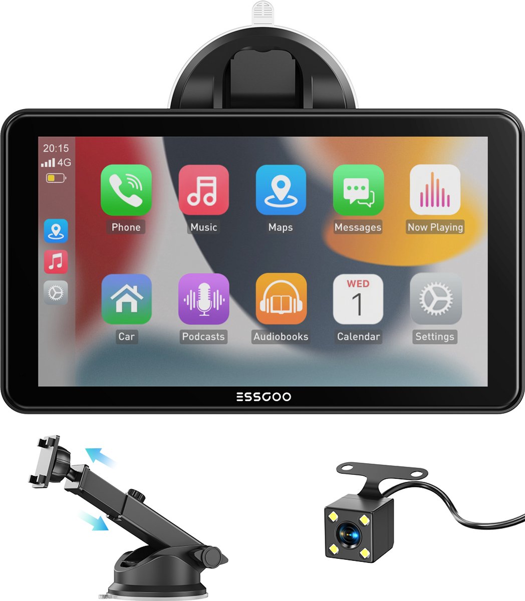 ESSGOO Geschikt voor Apple carplay & Android Auto - 7 Inch - Auto Scherm - Inclusief Achteruitrijcamera