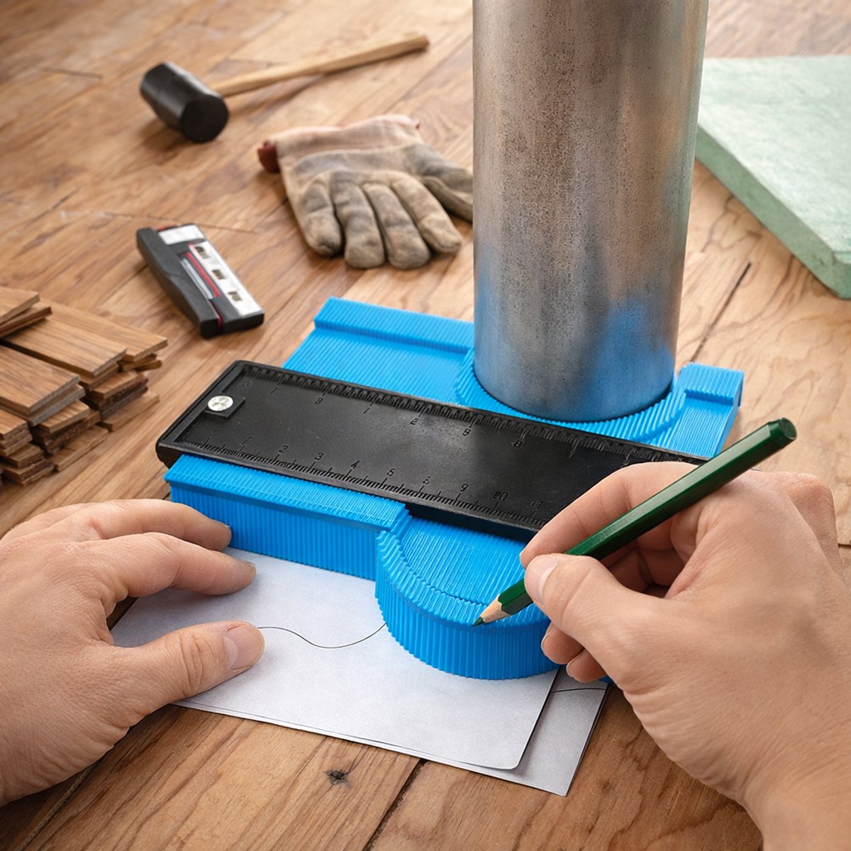Profiel Kopieer Hulp – Aftekenhulp & Contourmal – Duplicator Meetinstrument – Hoekmeter & Schuifmaat – Blauw