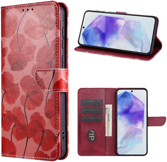 Solidenz Hoesje - geschikt voor Samsung Galaxy A56 / A36 Bookcase - Telefoonhoesje met Pasjeshouder - Romantische klaproos