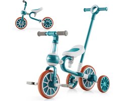 COSTWAY Tricycle enfant 4-en-1, vélo d'apprentissage, vélo d'équilibre et pousseur avec barre de poussée réglable et pédales amovibles, pour enfants à partir de 1 an, vert