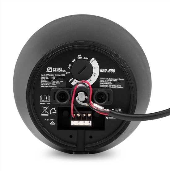 Power Dynamics Purity4B - Premium 2-weg hangluidspreker - Pendel speaker 100V - 4 Inch - Zwart — afbeelding 3