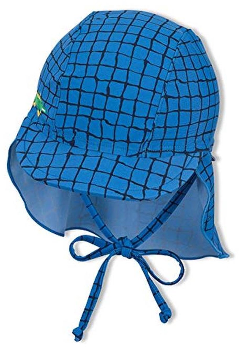 Jongens pet met nekbescherming en UV-bescherming 50+, kleur: blauw, maat: 47 cm