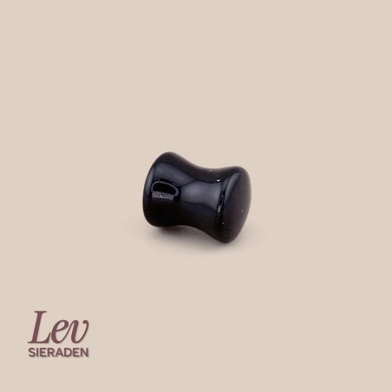 Piercing plug selle, agate noire, double flare, 8mm.