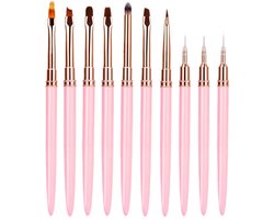 Elysee Beauty 10 Penselen voor nagel gel, acryl en polygel - Roze nagel kwasten - Nail art brush set
