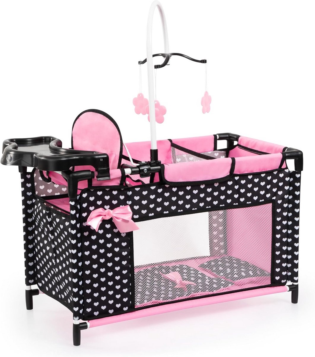 Poppenbed met Kinderstoel, Kledingkast en Mobiel - Inclusief Beddengoed