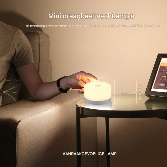 longziming - Nachtlampje - Tafellamp - Touch lamp - 1 stuk - Draadloos - Oplaadbaar via Type-C - 500mAh - Oneindig dimbaar - Met helderheidsgeheugen - Magnetisch - Warm zacht licht - Voor babykamer, slaapkamer en kamperen van Merkloos — afbeelding 3
