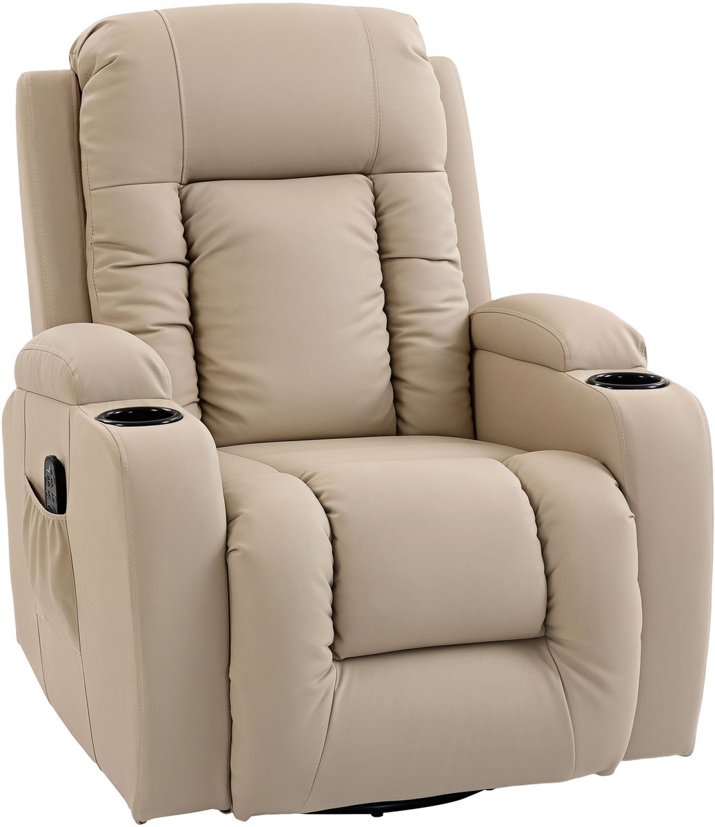 Massagestoel - Relaxfauteuil - Zetel - Stof - 1 persoons - Met armleuning - Zeer comfortabel - Elektrisch - Crèmewit