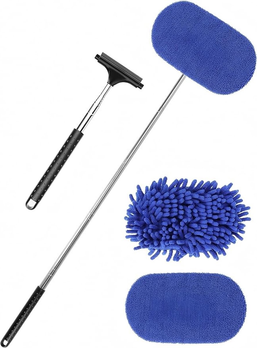 Compleet autoruit reinigingsset met telescopische steel en microvezel accessoires