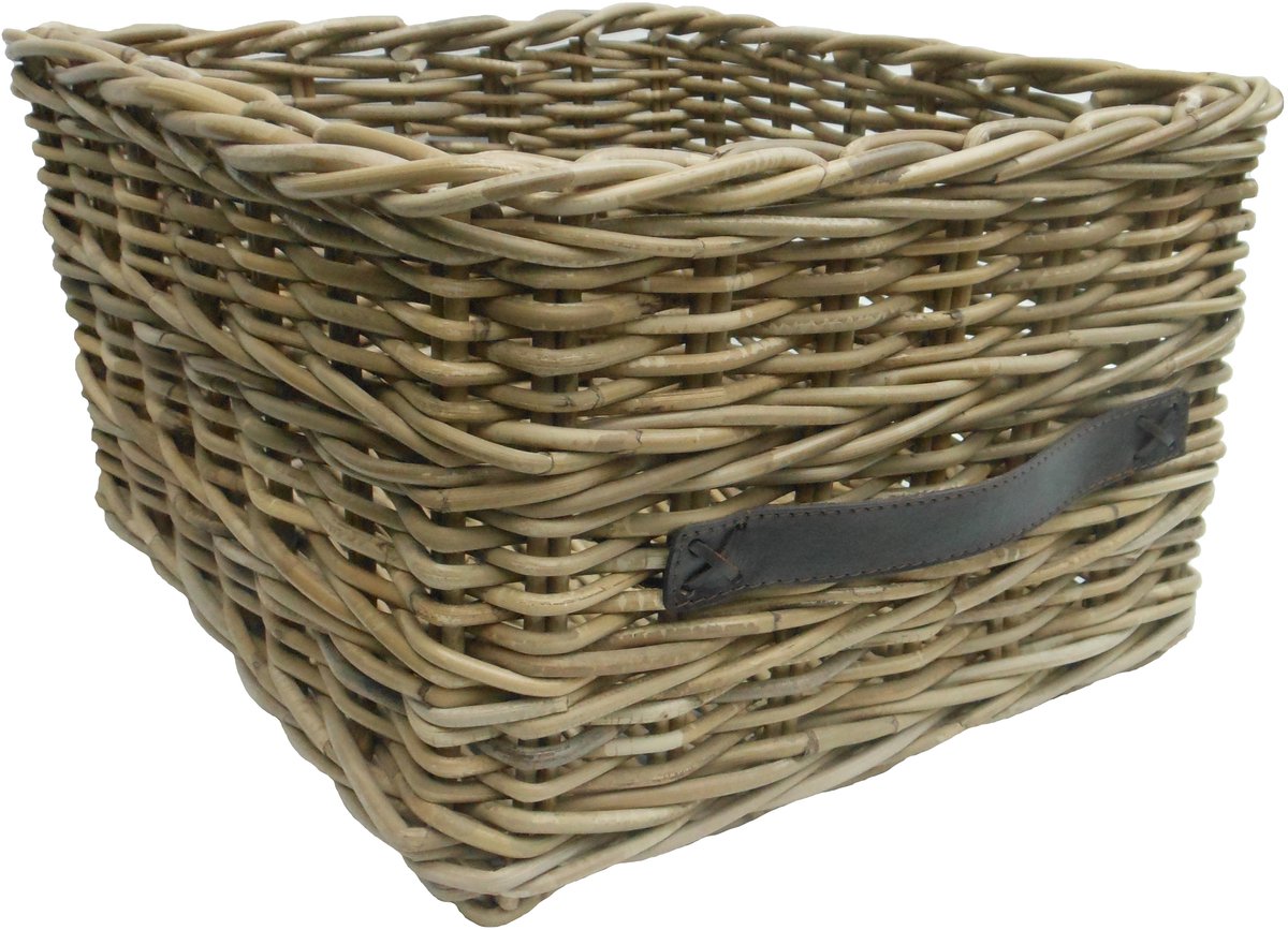 LaVie-opbergmand riet leer 40x43cm-lademand-voorraadmand-kastenmand