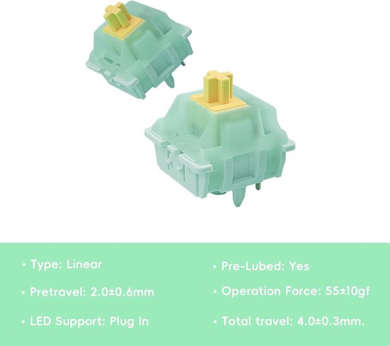 Lineaire Mechanische Toetsenbord Switches - 5-Pin, Pre-Gelubriceerd, 55gf Kracht, RGB LED Compatibel (72 Stuks) van Merkloos — afbeelding 2