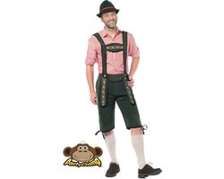 Partychimp Voordelige Lange Lederhose Johann Oktoberfest Heren Lederhosen Man Carnavalskleding Heren - Maat S - Donkergroen - Polyester