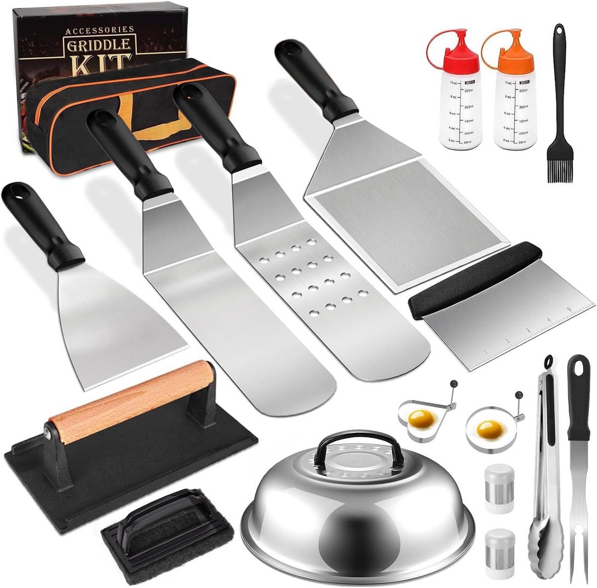 Uitgebreide Roestvrijstalen BBQ Accessoireset met Grillgereedschap en Hamburgerpers