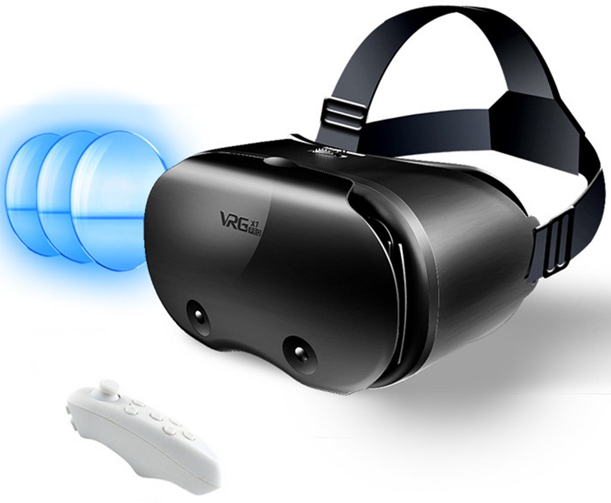 X7 VR-headset, Blue Light Edition, op het hoofd te dragen 3D-bril, virtual reality, met hoofdtelefoon en VR-controllers, zwart