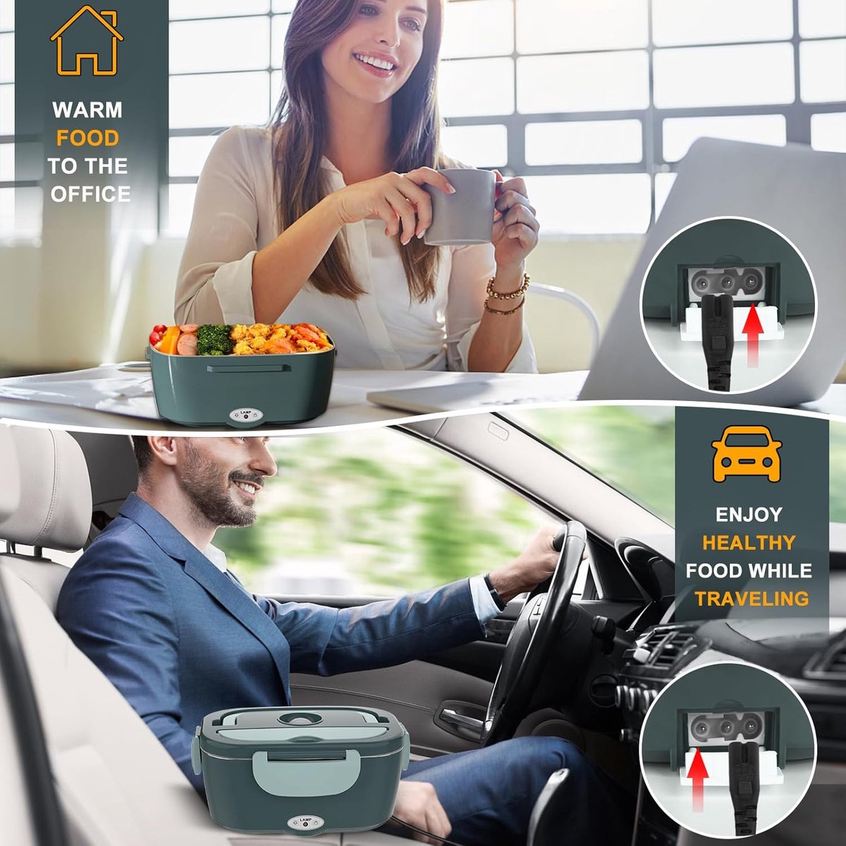 Elektrische Lunchbox - 100 W - 3-In-1 Draagbare Verwarmde Lunchbox - Uitneembare Roestvrijstalen Broodtrommel - 12 V/24 V/220 V - Geïsoleerde Warmtebox voor Auto - Vrachtwagen, Kantoor - met Geïsoleerde Tas — cadeau in Kookcadeaus - foto 6