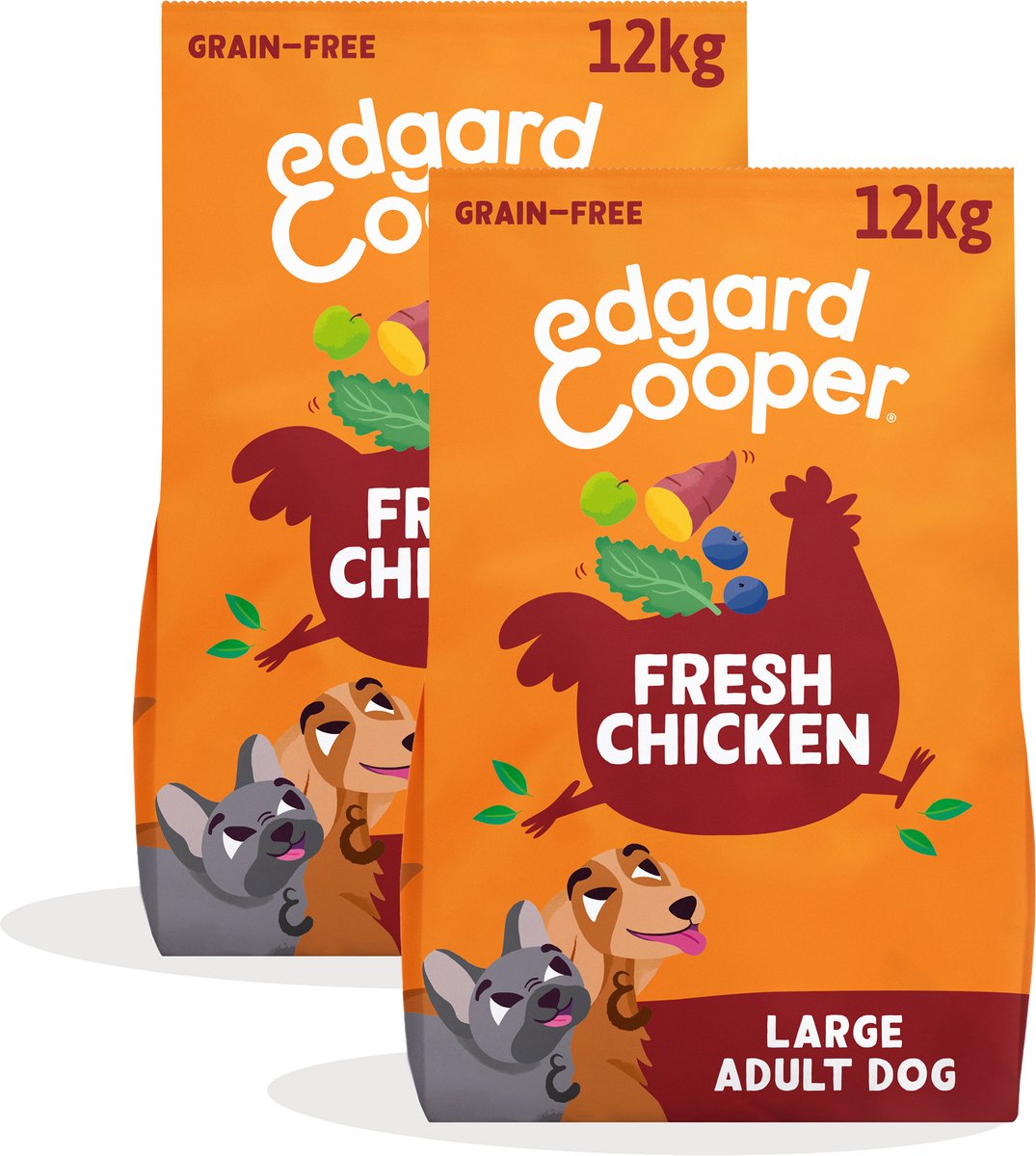Edgard & Cooper Edgard Cooper 2x Graanvrij Hondenvoer Droog, (Kip 12kg), Natuurlijke Brokken Droog Hondenvoer voor Volwassenen, Glutenvrij, Hypoallergeen, met Vers Vlees & Aminozuren