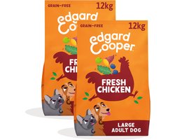 Edgard Cooper 2x Graanvrij Hondenvoer Droog, (Kip 12kg), Natuurlijke Brokken Droog Hondenvoer voor Volwassenen, Glutenvrij, Hypoallergeen, met Vers Vlees & Aminozuren