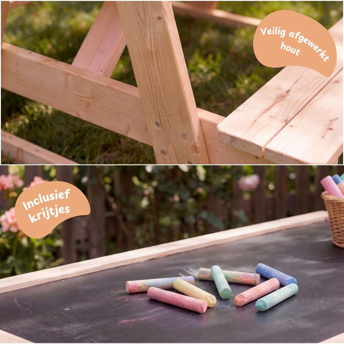 Maxx Kidz 3-in-1 Picknicktafel - Tafel, Krijtbord & Zandbak thumbnail 3