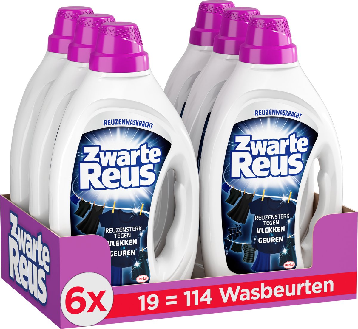 Zwarte Reus Gel - Vloeibaar Wasmiddel - Zwarte en Donkere Was - 6 x 19 Wasbeurten - Voordeelverpakking