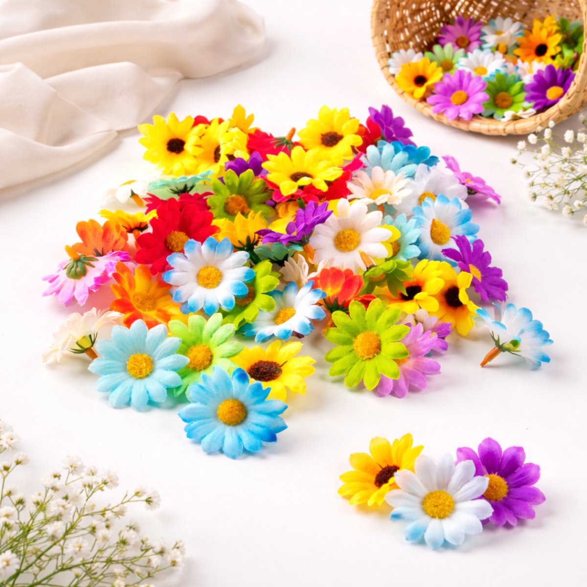 BukkitBow - Set Mini Zonnebloemen Kunstbloemen - Decoratie en Knutselen - Kunststof Bloemetjes 100 Stuks